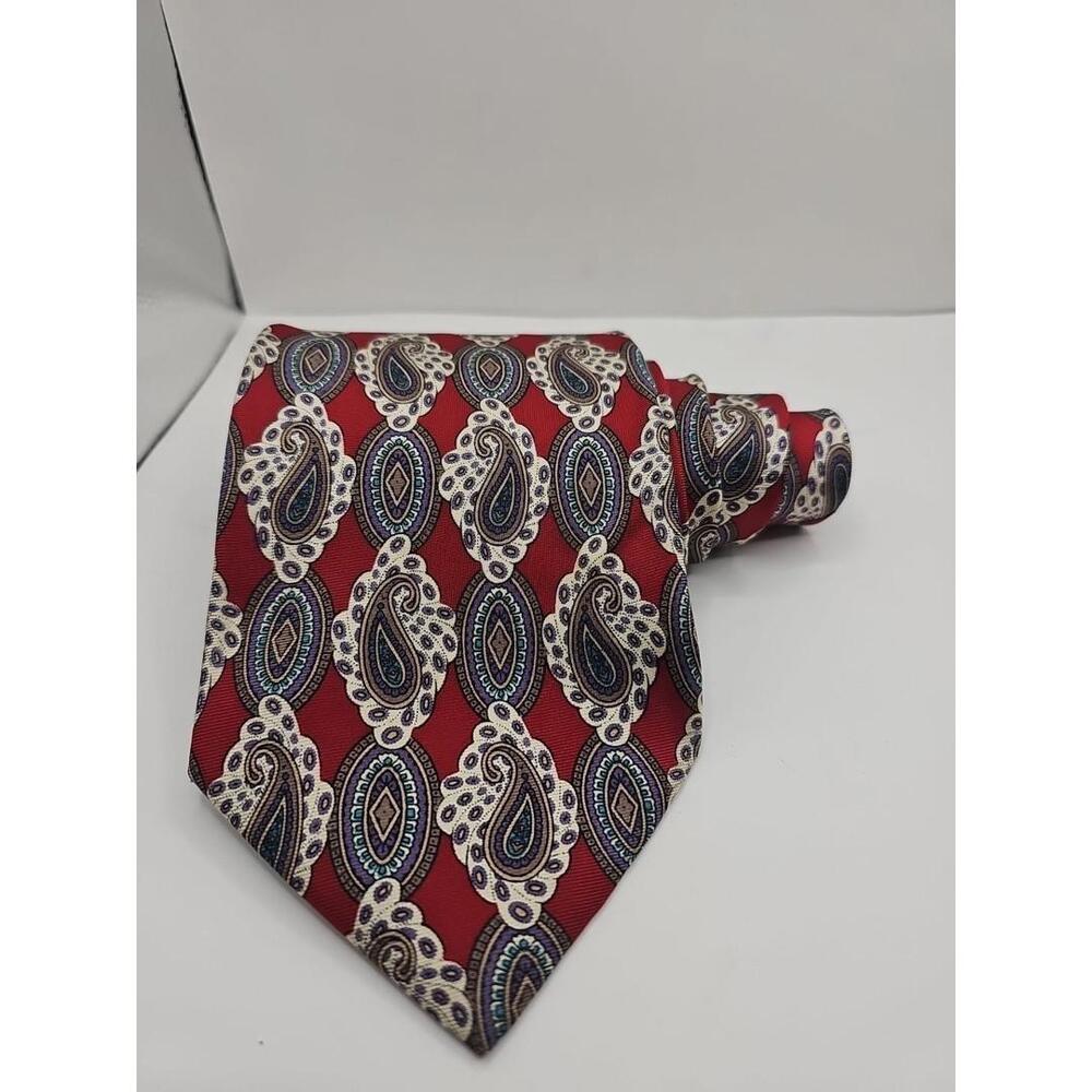 Pierre Balmain Mens Silk Necktie Red Paisly Corpcore Preppy 56" x 4"
